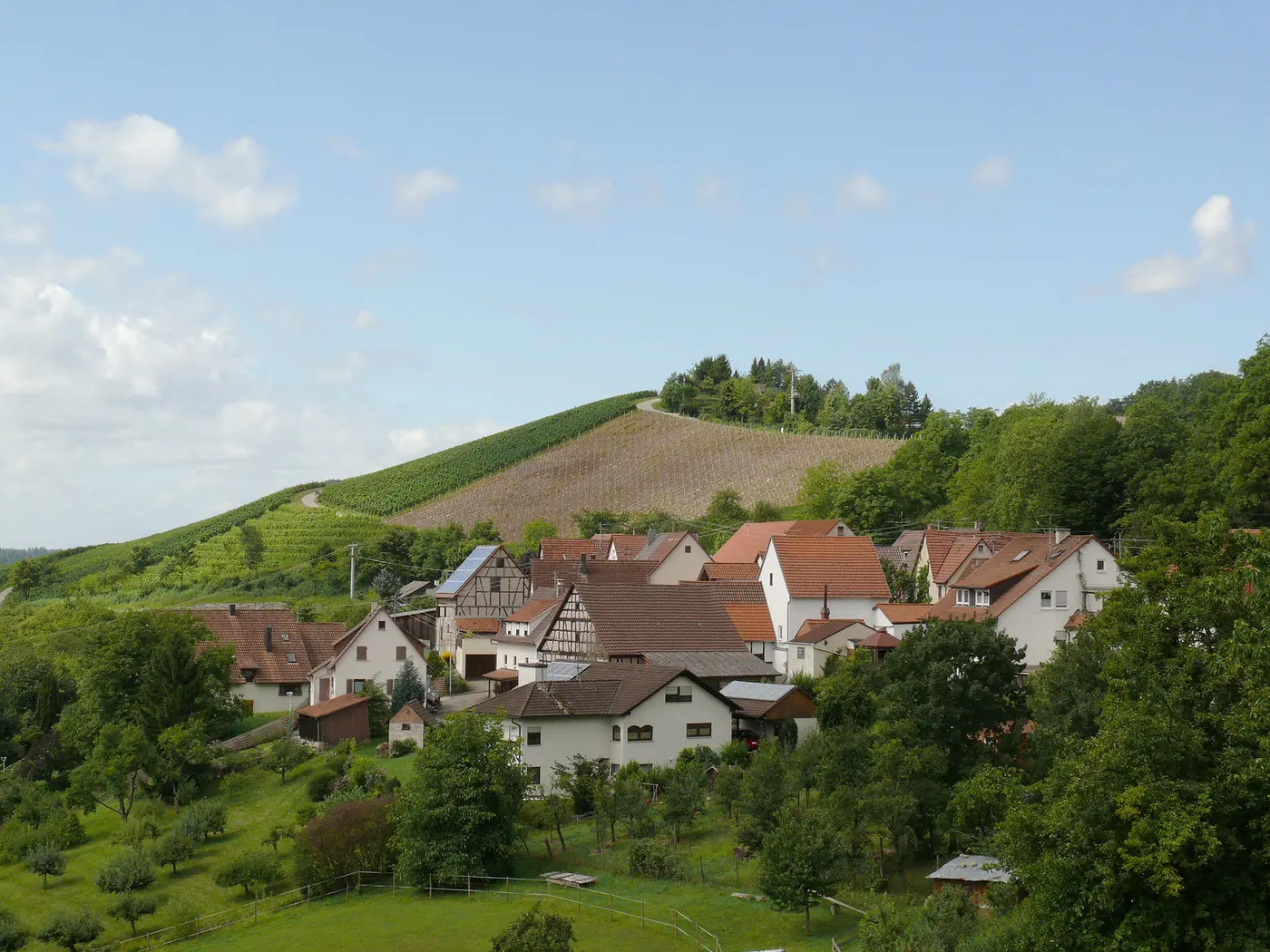 Der Beilsteiner Weiler Etzlenswenden vom Friedhof, d.h. aus Nordosten gesehen.