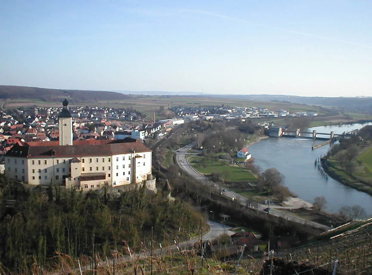 Blick vom Michaelsberg über Gundelsheim mit Schloss Horneck und das Neckartal