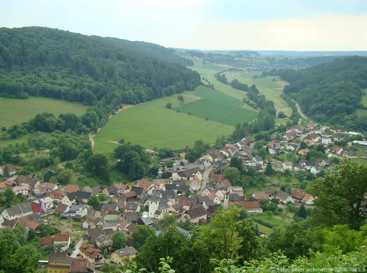 Neckargerach-Guttenbach von der gegenüberliegenden Neckarseite aus gesehen