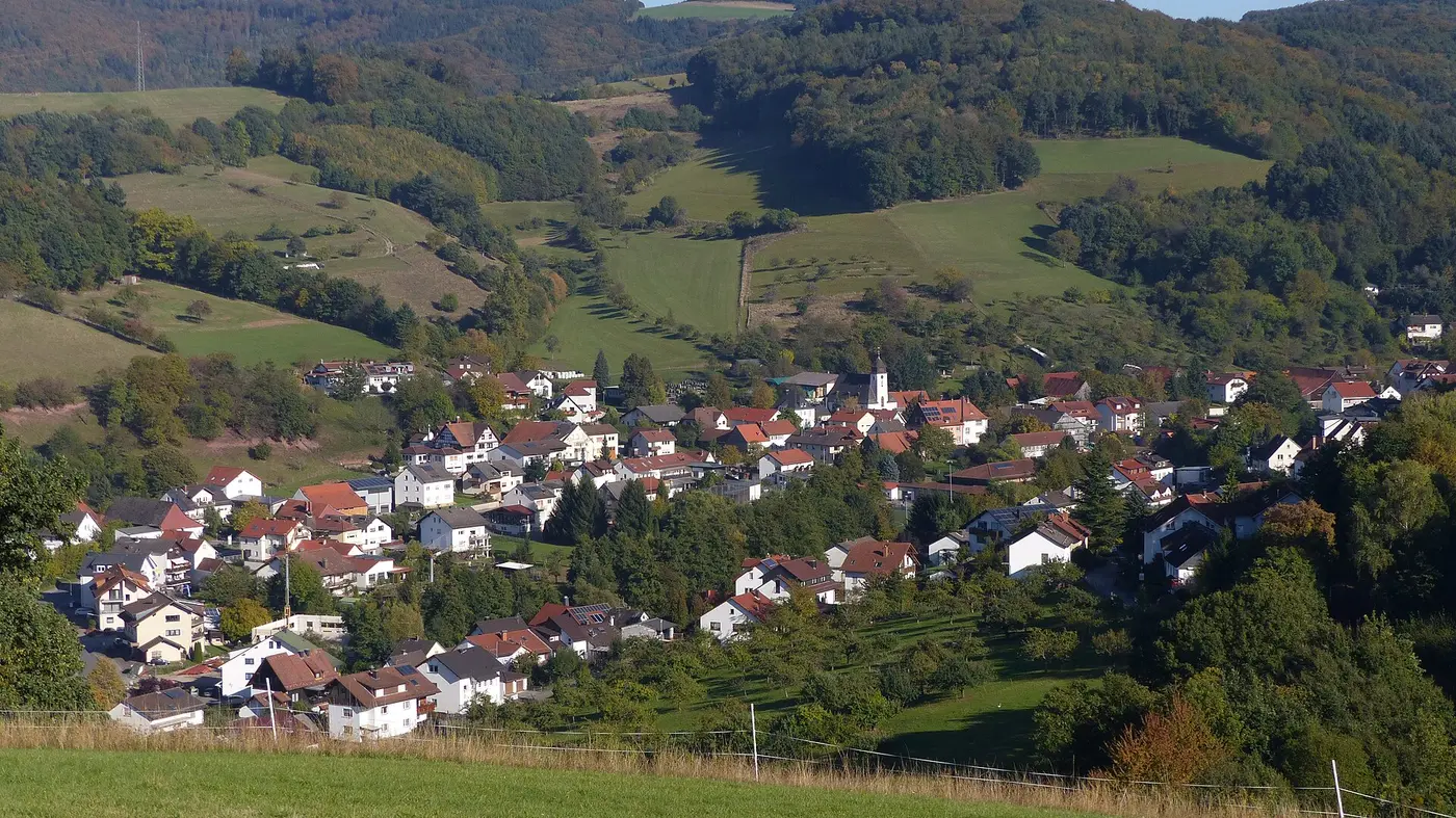 Blick von der Mumbacher Höhe Richtung Weiher